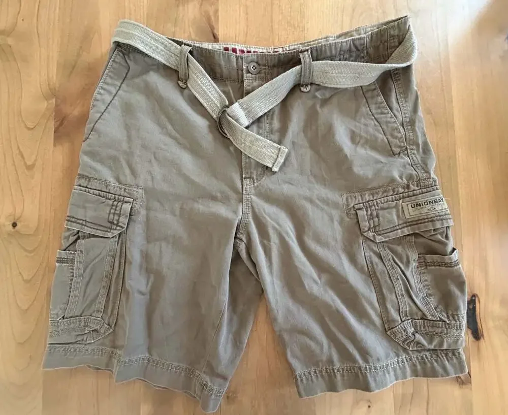 Pair of UNIONBAY Men's Cargo Shorts with Included Belts 36